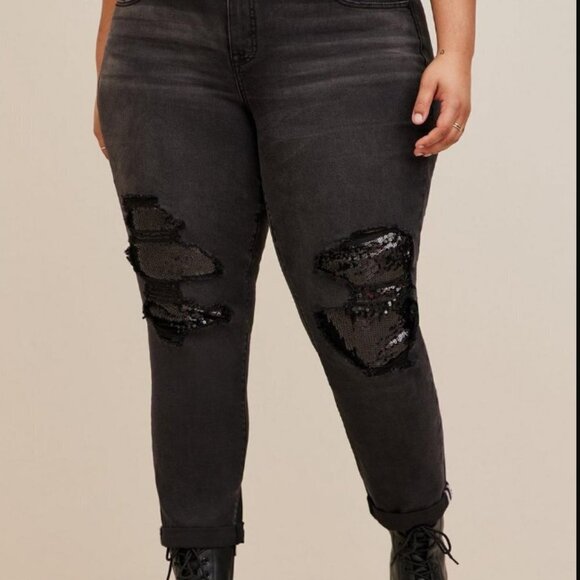 Torrid Boyfriend Straight Vintage Stretch Mid-Rise Sequin Backed Jean new - Picture 4 of 16